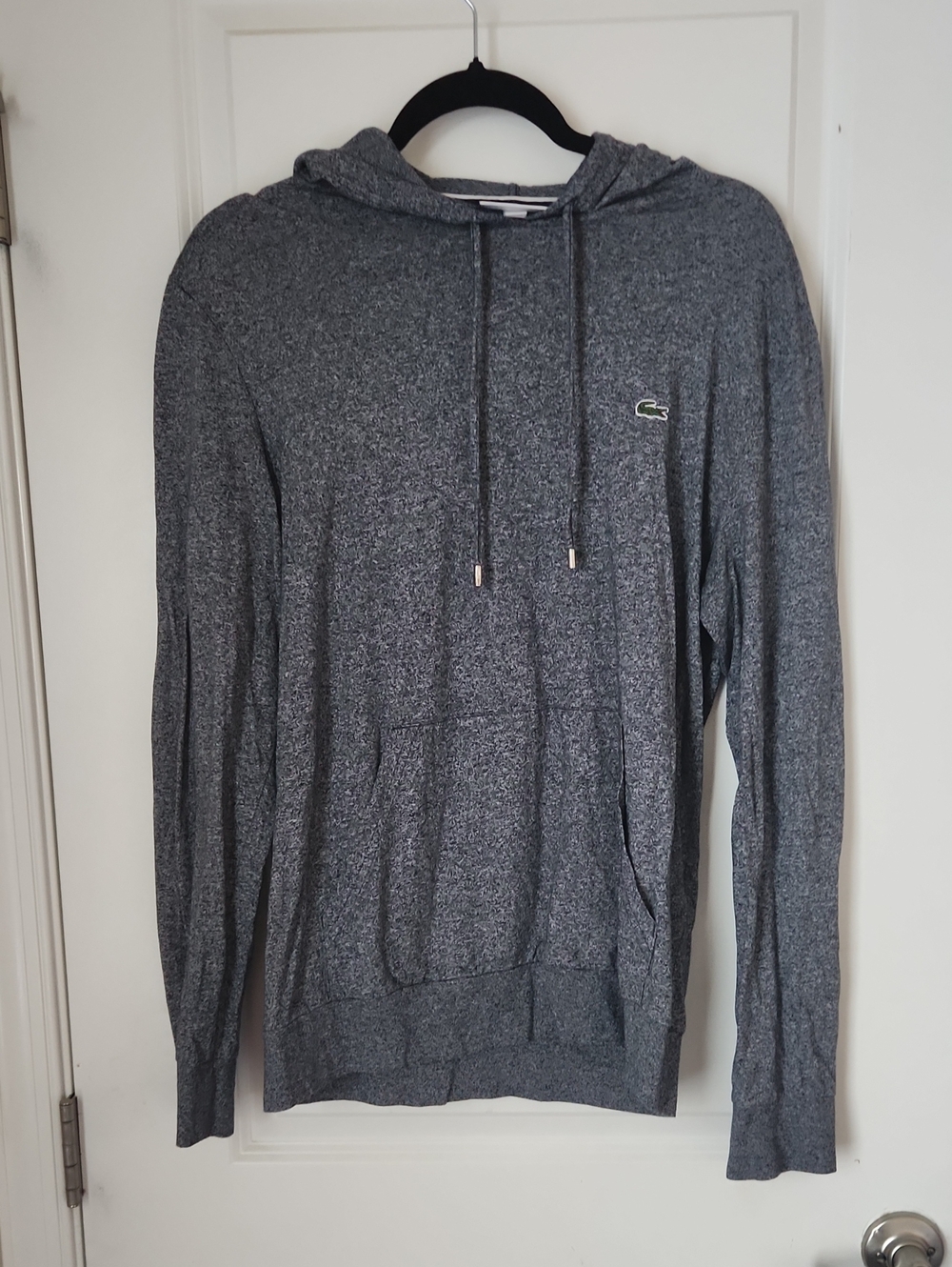 Lacoste Gray Heather Hooded Pullover with Crocodile Emblem